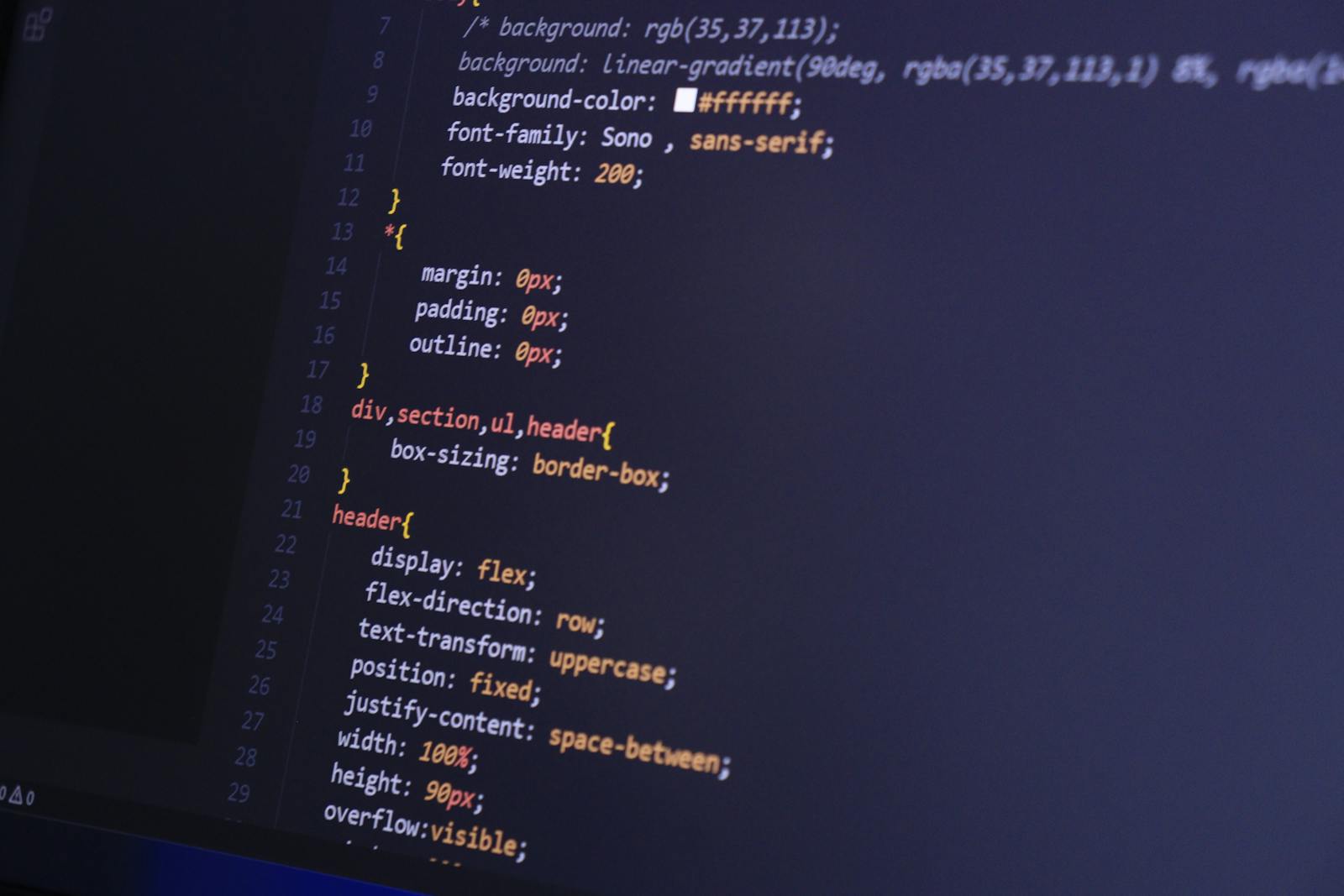 Code on a dark editor